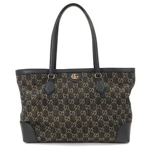 Gucci Tote Bag Ophidia Black GG Denim Leather